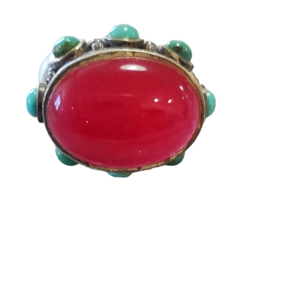 Vintage Sterling Large Turquoise and Gemstone Ring - Picture 9 of 15
